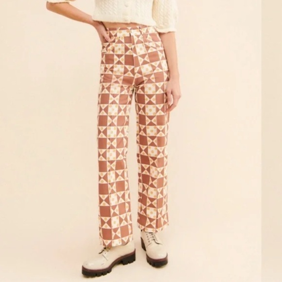 Lisa says gah Robyn brown white floral check jeans size 25 - Picture 2 of 2